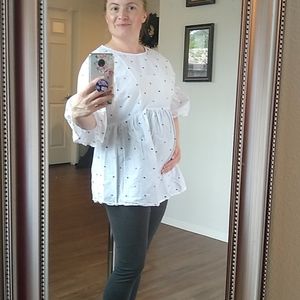 Maternity Shirt, Blue Polka Dots